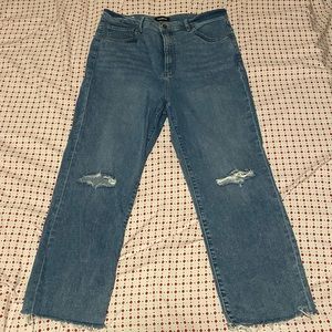 Trendy High Rise Straight Leg Ankle Denim Torn Express Blue Jeans